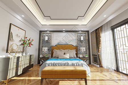 中式卧室卧室现代中式高清图片