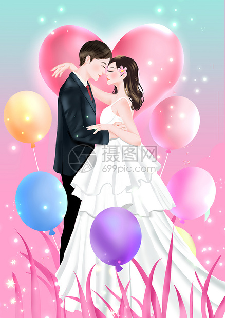 唯美温馨婚礼插画图片