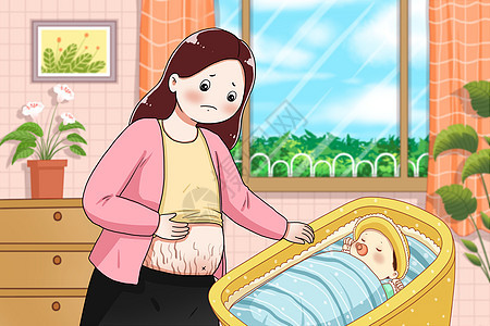 孕妇生产后肥胖长妊娠纹背景图片