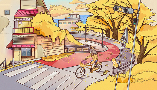 秋季骑单车的少女高清图片