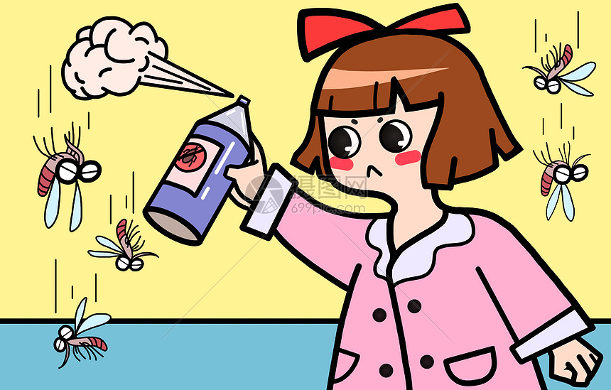 女孩拿杀虫剂驱蚊
