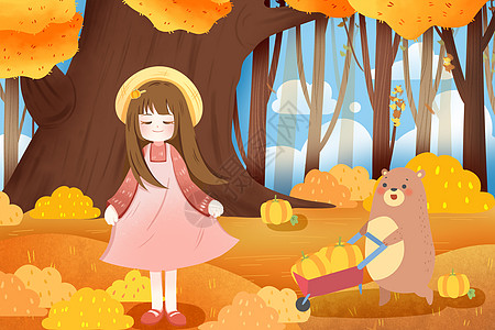 立秋树林里的女孩高清图片