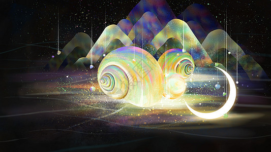 海洋生物海螺与月光背景图片