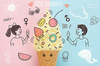夏日男女冰淇淋甜品插画图片