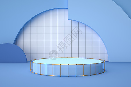 C4D蓝色立体几何展台背景图片