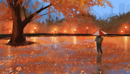 秋天的大树立秋来自秋天雨季的问候公园场景GIF高清图片