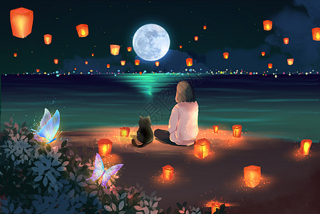 海边中秋节赏月背景图片
