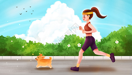 狗和人跑步的人插画