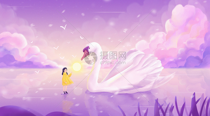 唯美天鹅与女孩