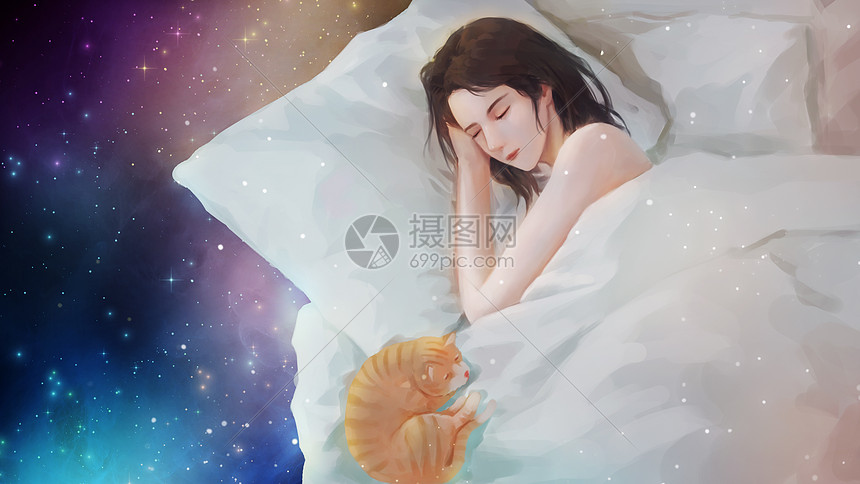 晚安好梦睡眠插画图片