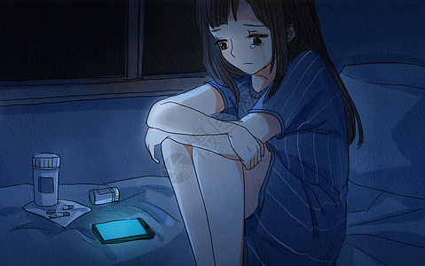 深夜悲伤的少女背景图片