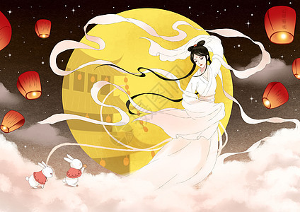 中秋节奔月的嫦娥背景图片