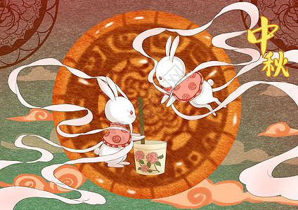 中秋节捣药的玉兔背景图片
