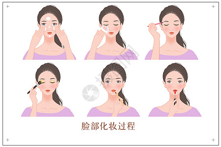 面部护理画册美女化妆过程示图插画