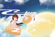 中秋节坐着月饼飞翔的嫦娥玉兔图片