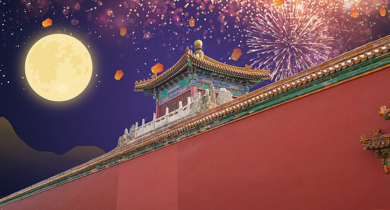 国庆中秋节烟花墙素材高清图片