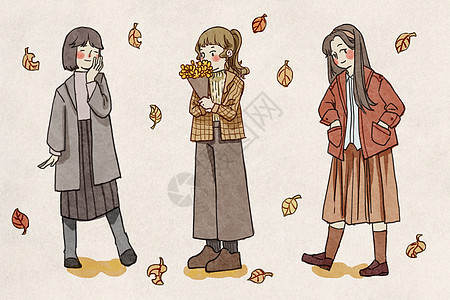 水彩秋冬女性穿搭手帐图片