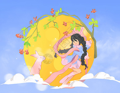 中秋节月兔插画图片