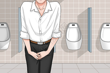 男人在小便池前腹痛前列腺疾病医疗插画背景图片
