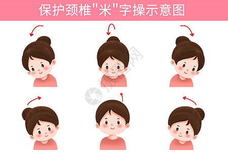 商米保护颈椎米字操示意图插画