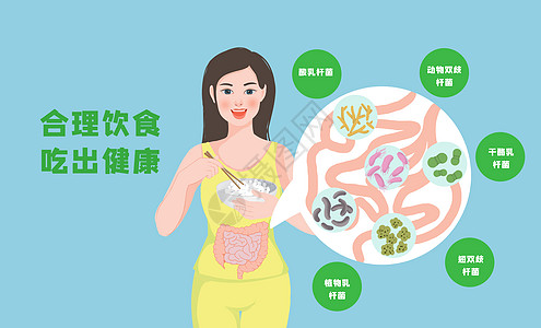 女性饮食健康饮食肠道益生菌插画