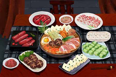 羊肉火锅美食插画插画