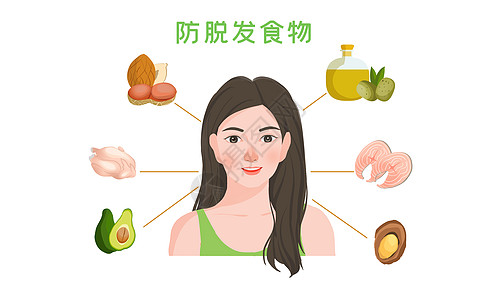 核桃背景女性防脱发食物插图插画