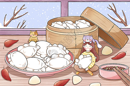 立冬手绘饺子插画图片