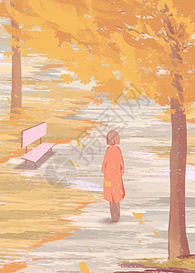 秋日散步的少女手机壁纸图片