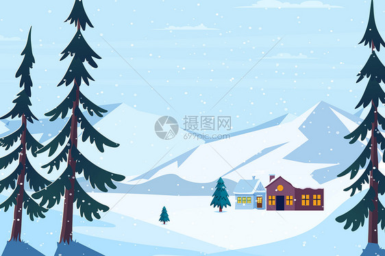 冬季雪天风景矢量插画图片