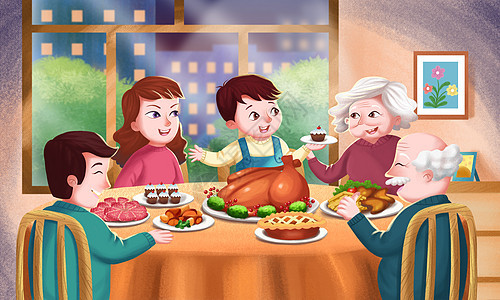 感恩节全家吃火鸡背景图片