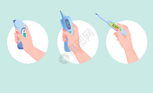 医疗机械手拿各种量体温计测试背景图片