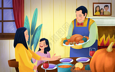 感恩节一家人吃火鸡大餐图片