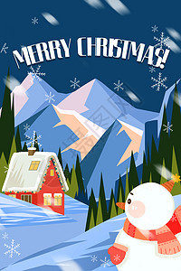 圣诞雪景手绘插画背景图片