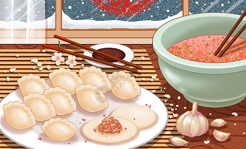 冬至饺子插画图片