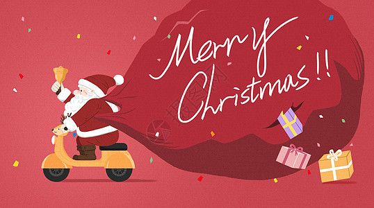 圣诞老人骑车送礼物背景图片