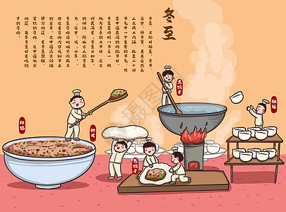 二十四节气冬至包饺子流程插画高清图片