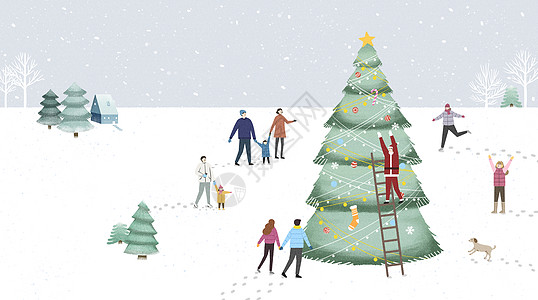 圣诞节雪地装扮圣诞树高清图片