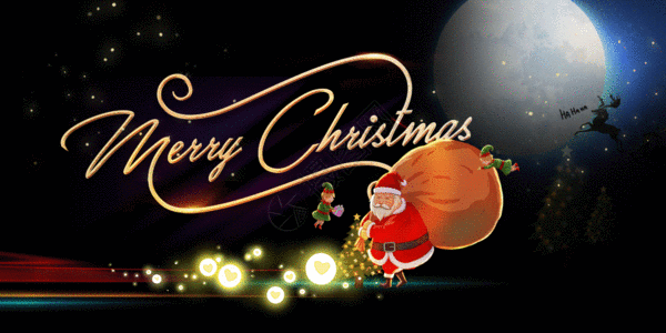 圣诞节夜景黑色大气卡通风圣诞节GIF高清图片