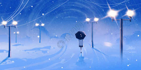 冬季星空图冬日路灯下的雪景GIF高清图片