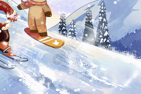 麋鹿圣诞节海报背景圣诞节圣诞老人麋鹿滑雪GIF高清图片