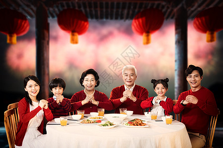 中式全家福新年团圆饭设计图片