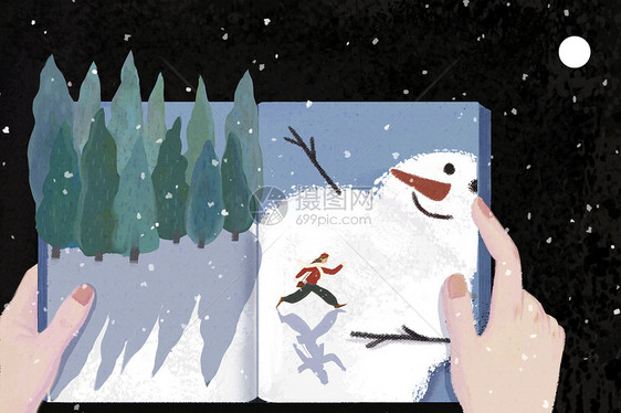 冬天下雪主题插画图片