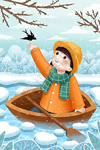 雪中的小女孩和小燕子图片