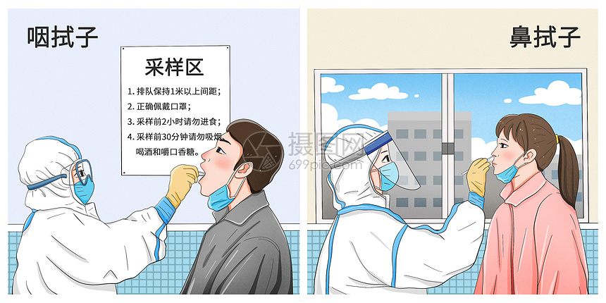 防疫核酸检测采样咽拭子与鼻拭子场景