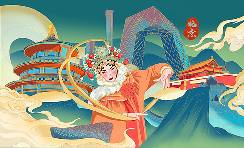 中国风北京地标国潮插画背景图片
