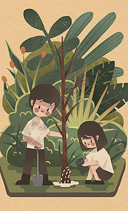 植树节一起种树扁平插画图片