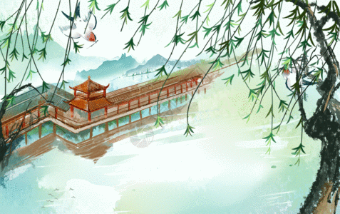 扬州 明月湖唐诗古风春天gif高清图片