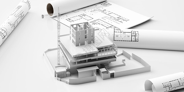 白色楼房建筑建筑施工模型设计图片