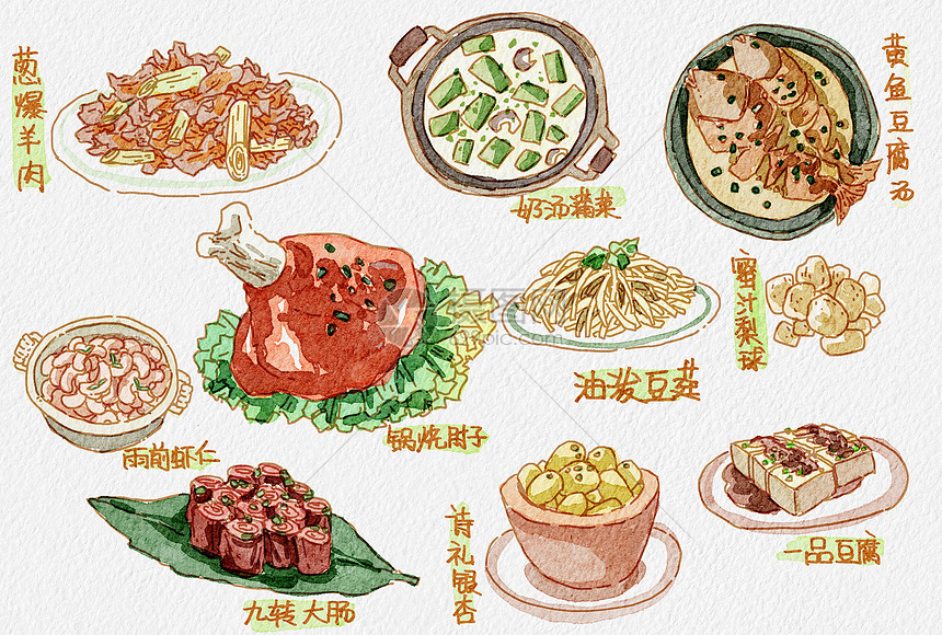 中国菜美食水彩画